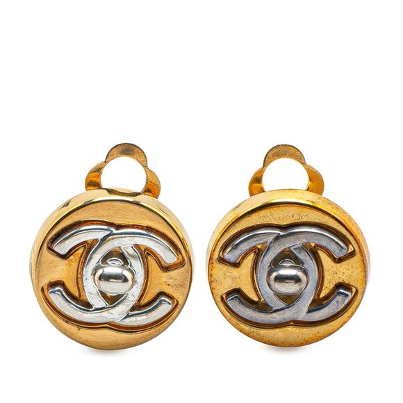 CHANEL Vintage Gold Logo Earrings - Picture 1 of 3